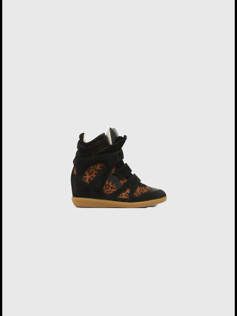 Isabel Marant Black Suede Wedge Sneakers with Leopard Panels